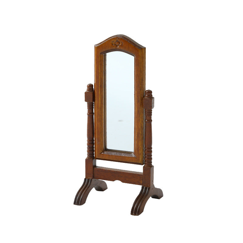 1:12 Dollhouse Vintage Scene Decoration OB11 Classical Standing Mirror Model Dressing Mirror