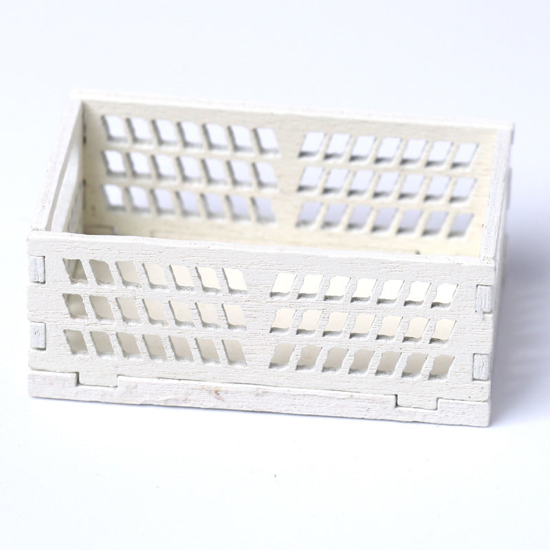 Mini Hollow Wooden Frame Storage Box Organizer Basket Dollhouse Miniature Scene Decoration