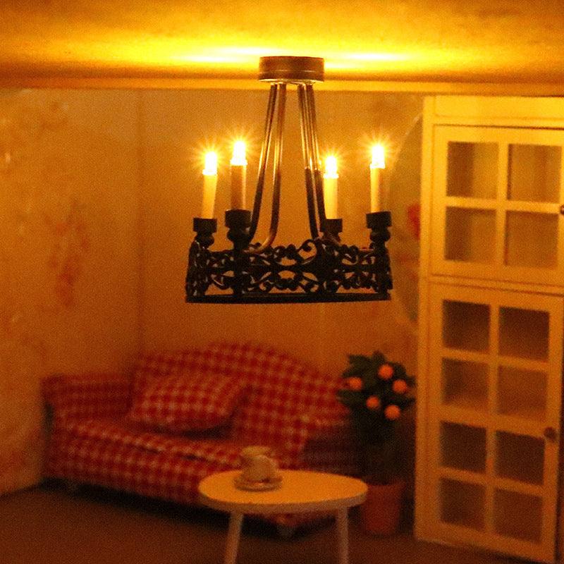 Dollhouse Simulation Mini Furniture with Light-Up Chandelier Ceiling-Shaped Lantern