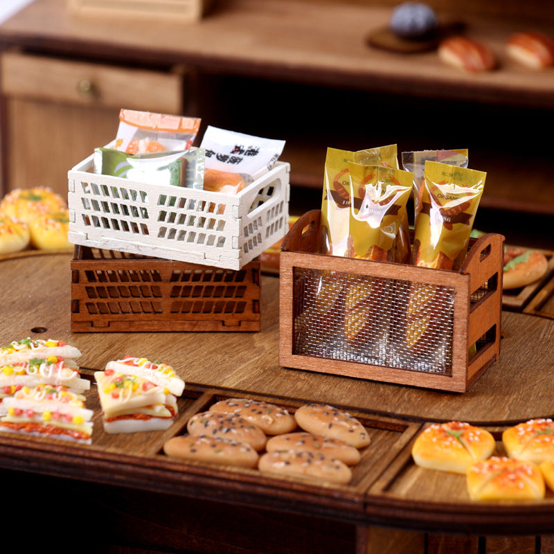 Mini Hollow Wooden Frame Storage Box Organizer Basket Dollhouse Miniature Scene Decoration
