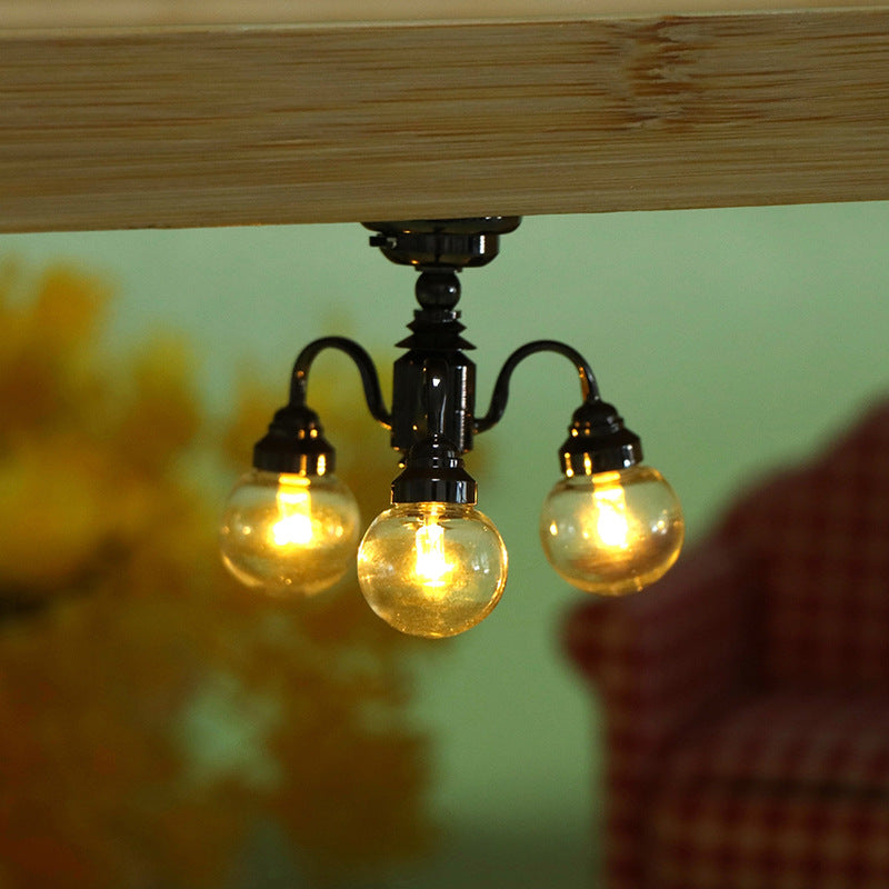 Dollhouse Simulation Mini Furniture with Light-Up Chandelier Ceiling-Shaped Lantern
