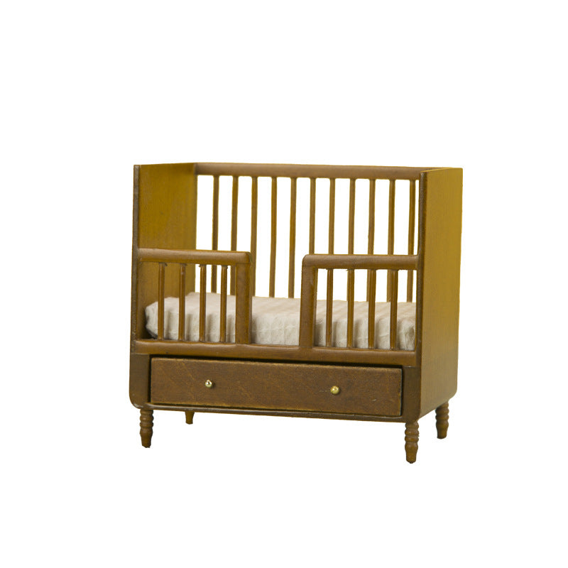 1:12 Dollhouse Furniture Children's Room Wooden Guardrail Bed