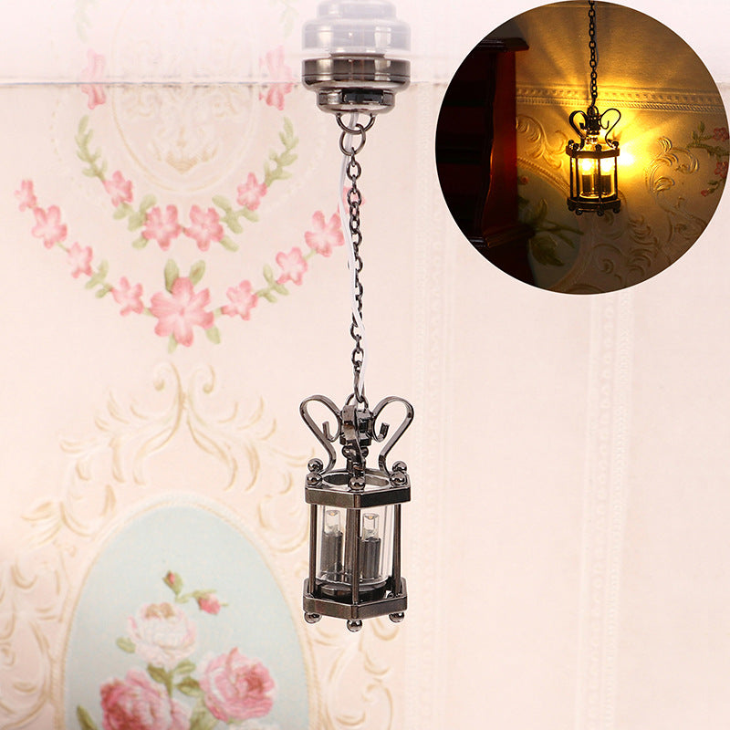 Dollhouse Simulation Mini Furniture with Light-Up Chandelier Ceiling-Shaped Lantern