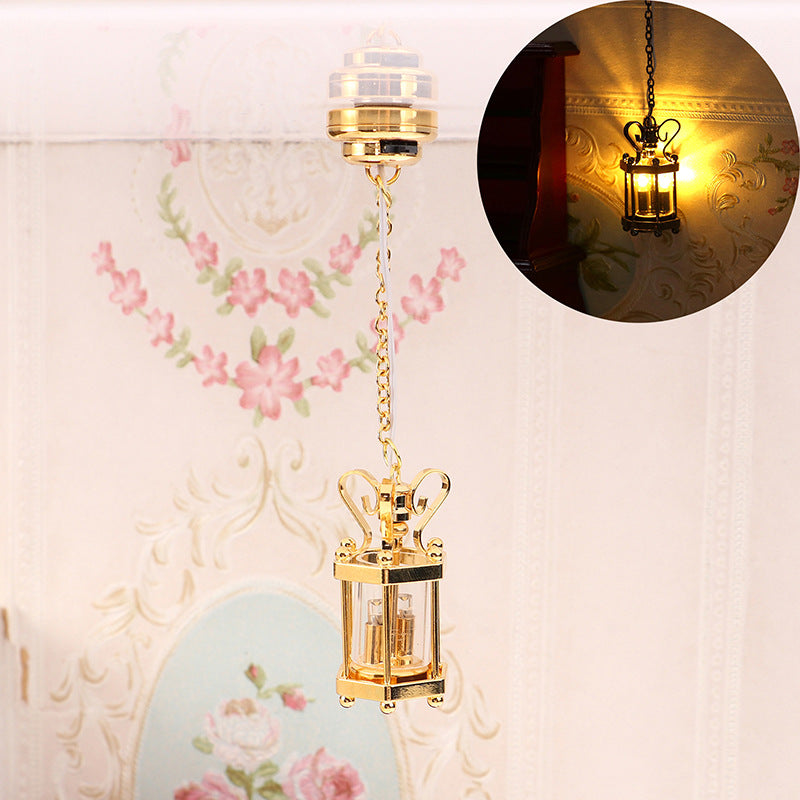 Dollhouse Simulation Mini Furniture with Light-Up Chandelier Ceiling-Shaped Lantern