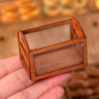 Mini Iron Mesh Wooden Frame Storage Box Organizer Basket Dollhouse Miniature Scene Decoration