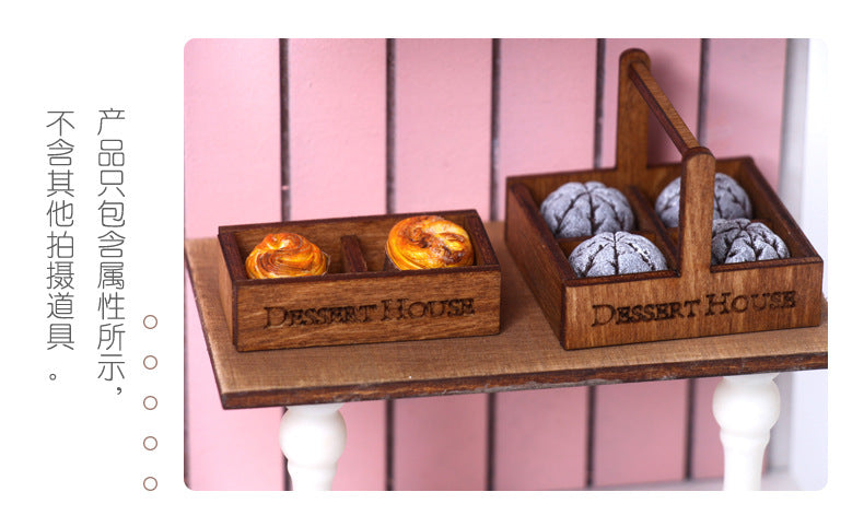 Mini Wooden Dessert Bread Box Dollhouse DIY Handmade Miniature Food Miniature Toy