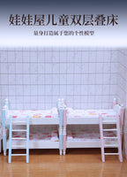 1:12 Dollhouse Mini Furniture Bedroom Children's Bunk Bed Miniature Model Playhouse Cartoon Creative Ornament