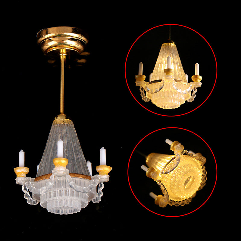 1:12 Dollhouse Furniture with Light-Up Chandelier Ceiling Decorative Lantern Miniature Scene Model