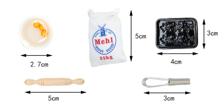 Dollhouse Miniature Cooking Accessories Egg Beater Roling Pin Flour Bag Set