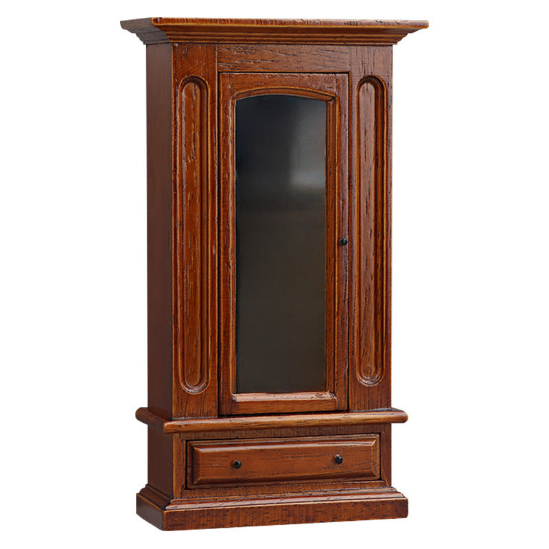 1:12 Dollhouse Mini Furniture Bedroom Miniature Scene Cabinet Chestnut Solid Wood Wardrobe with Mirror