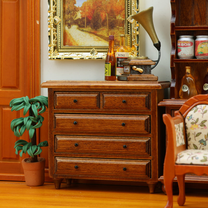 1:12 Dollhouse Miniature Furnitur Living Room Wooden Chestnut Drawer Cabinet