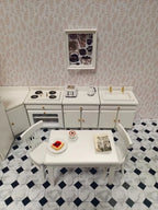 1:12 Dollhouse White Kitchen Set with Fridge Freezer