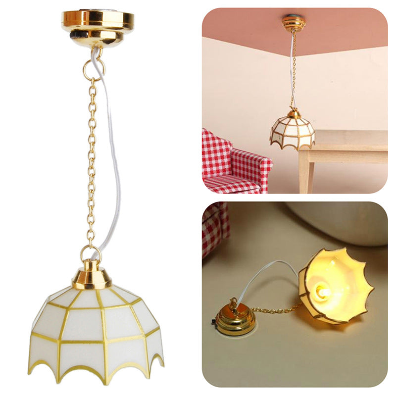 Dollhouse Simulation Mini Furniture with Light-Up Chandelier Ceiling-Shaped Lantern