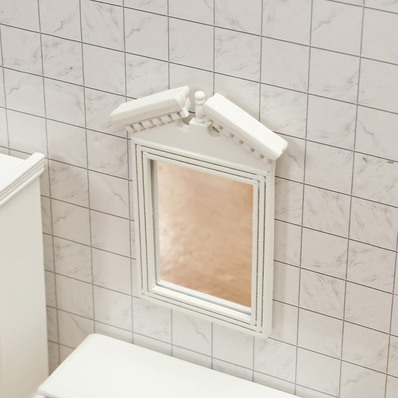 Dollhouse Dollhouse 1:12 Dollhouse Miniature Home Bathroom Scene Accessories Miniature European Style White Frame Mirror