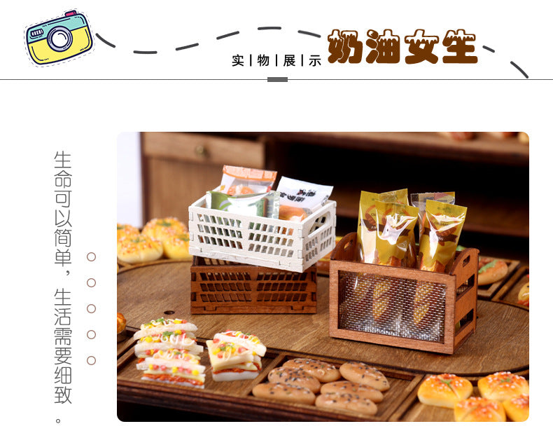 Mini Iron Mesh Wooden Frame Storage Box Organizer Basket Dollhouse Miniature Scene Decoration