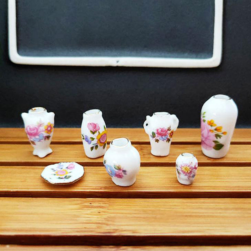Mini Ceramic Dollhouse Vase Set of 7 Decor