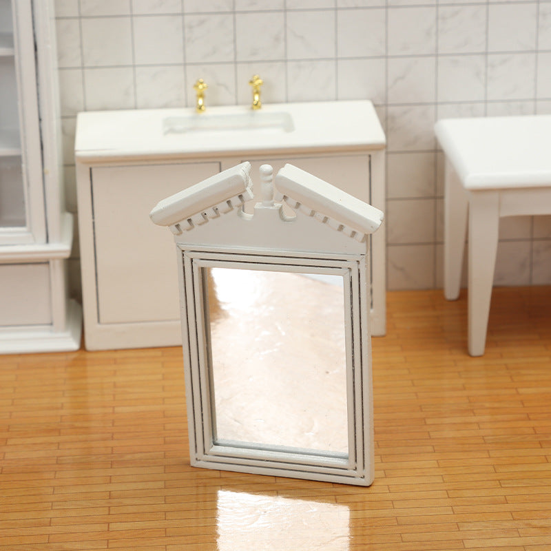 Dollhouse Dollhouse 1:12 Dollhouse Miniature Home Bathroom Scene Accessories Miniature European Style White Frame Mirror