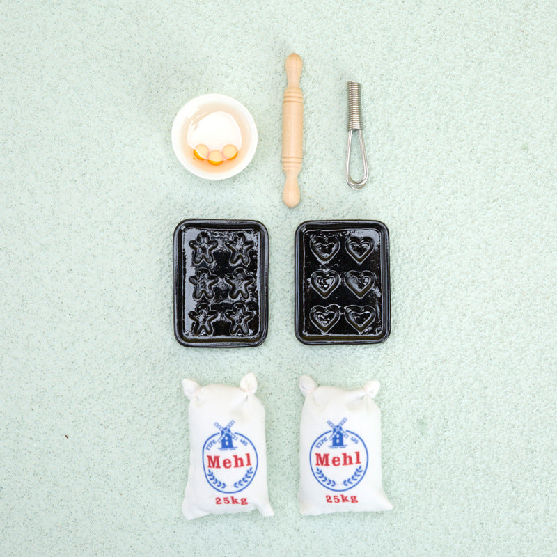 Dollhouse Miniature Cooking Accessories Egg Beater Roling Pin Flour Bag Set