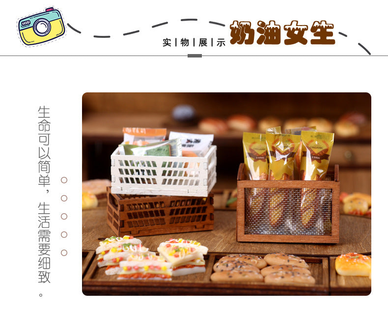 Mini Hollow Wooden Frame Storage Box Organizer Basket Dollhouse Miniature Scene Decoration