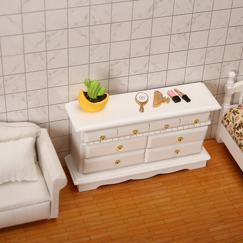 1:12 Dollhouse Mini Furniture DIY Wooden Cabinet TV Cabinet Chest of Drawers Bedside Cabinet Miniature Model