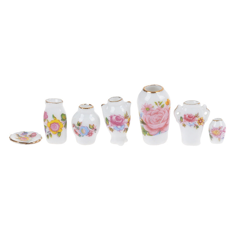 Mini Ceramic Dollhouse Vase Set of 7 Decor