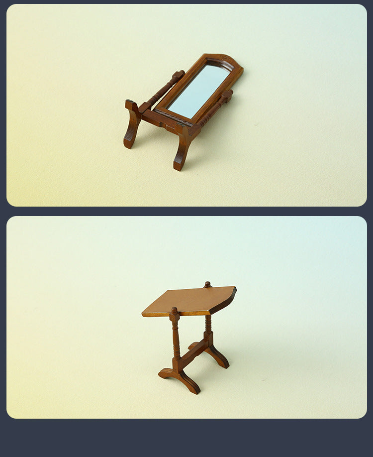 1:12 Dollhouse Vintage Scene Decoration OB11 Classical Standing Mirror Model Dressing Mirror