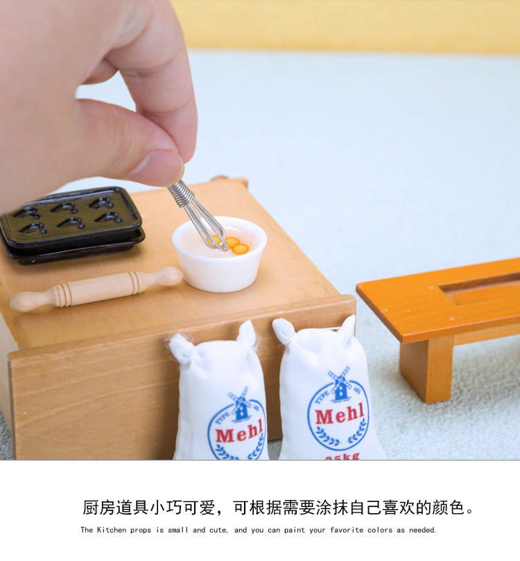 Dollhouse Miniature Cooking Accessories Egg Beater Roling Pin Flour Bag Set