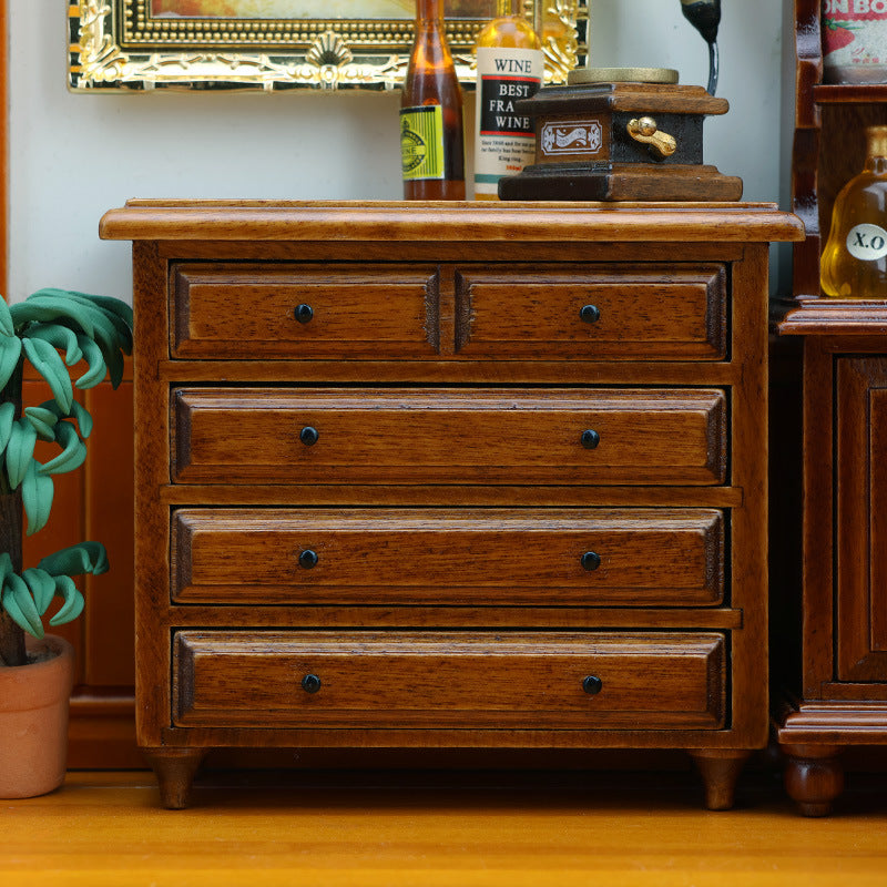 1:12 Dollhouse Miniature Furnitur Living Room Wooden Chestnut Drawer Cabinet