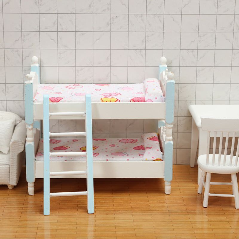 1:12 Dollhouse Mini Furniture Bedroom Children's Bunk Bed Miniature Model Playhouse Cartoon Creative Ornament