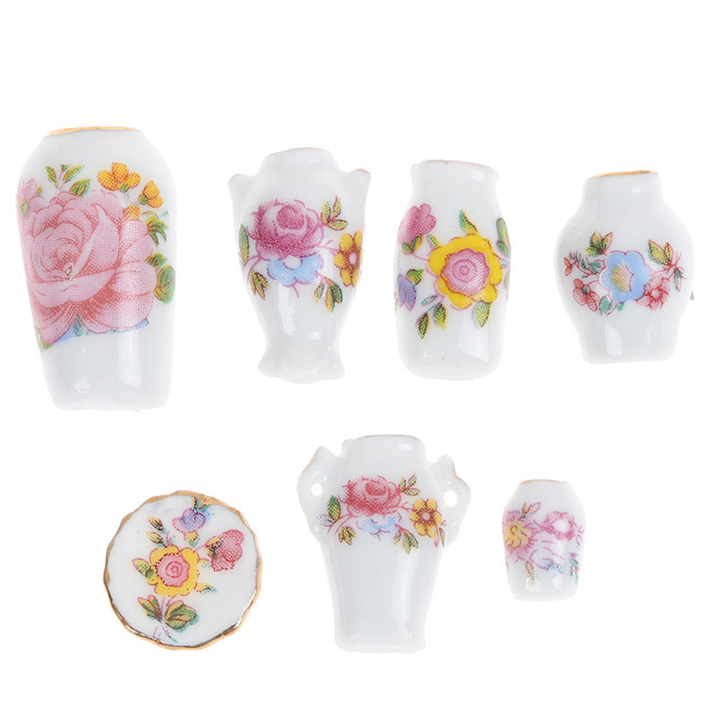 Mini Ceramic Dollhouse Vase Set of 7 Decor