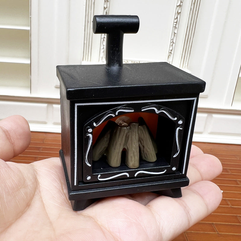 1:12 Dollhouse Miniature Model Scene Accessories LED Light-Up Small Fireplace Night Light Wood