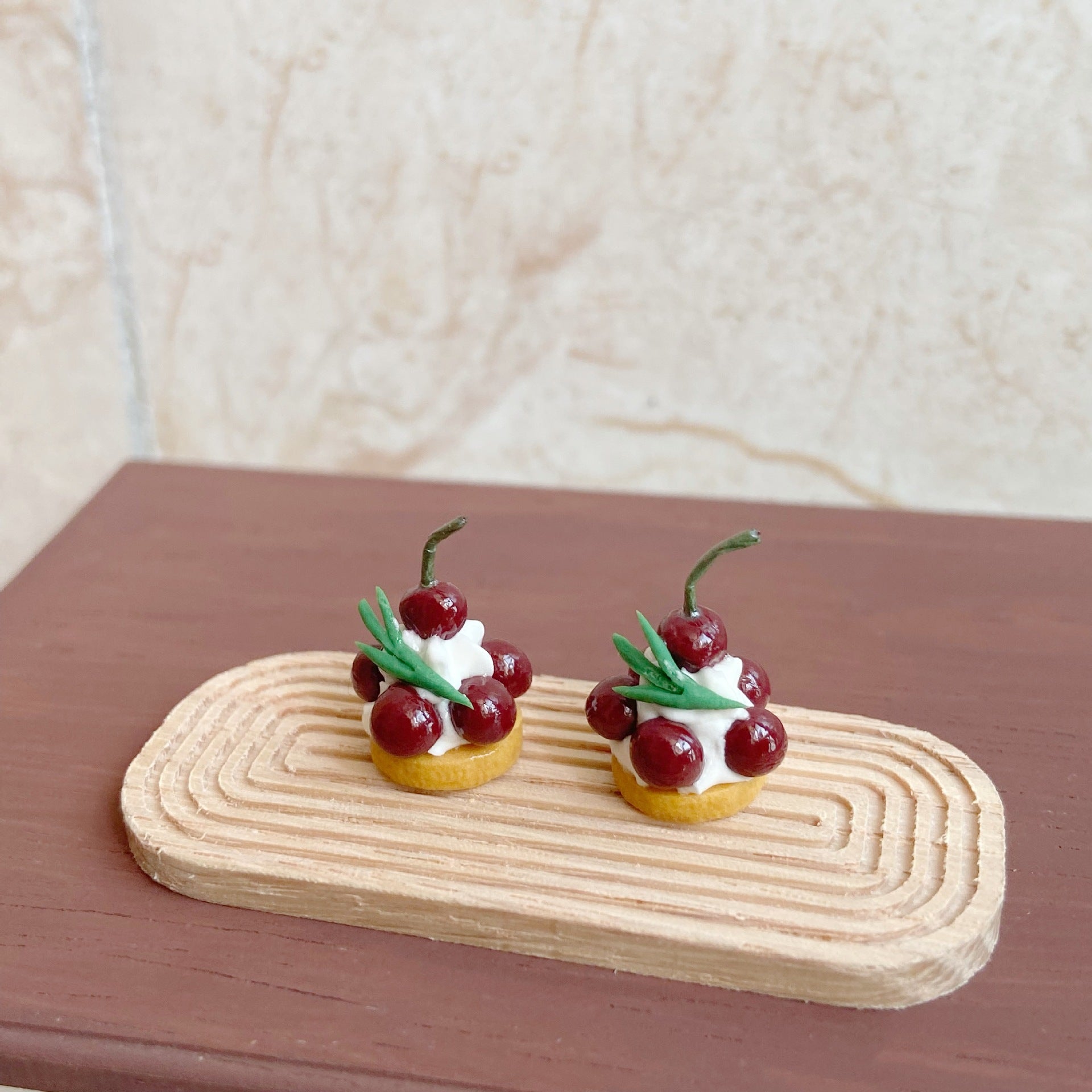 Miniature Cherry Tower Cake Playset Cute 1/6 Dollhouse Accessories Photo Props