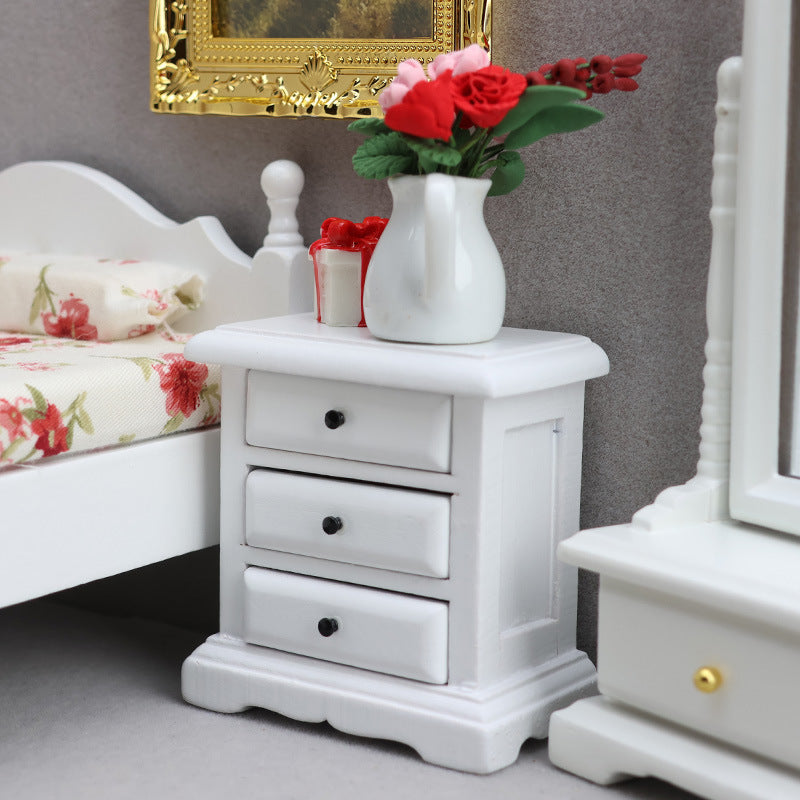 1:12 Dollhouse Wooden Furniture Bedside Table Drawer Storage Side