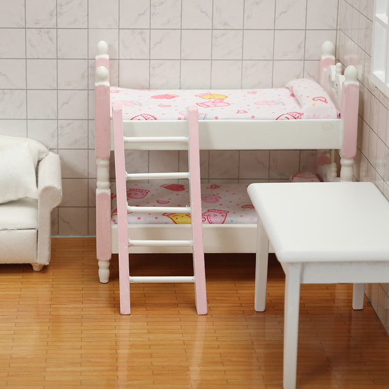 1:12 Dollhouse Mini Furniture Bedroom Children's Bunk Bed Miniature Model Playhouse Cartoon Creative Ornament