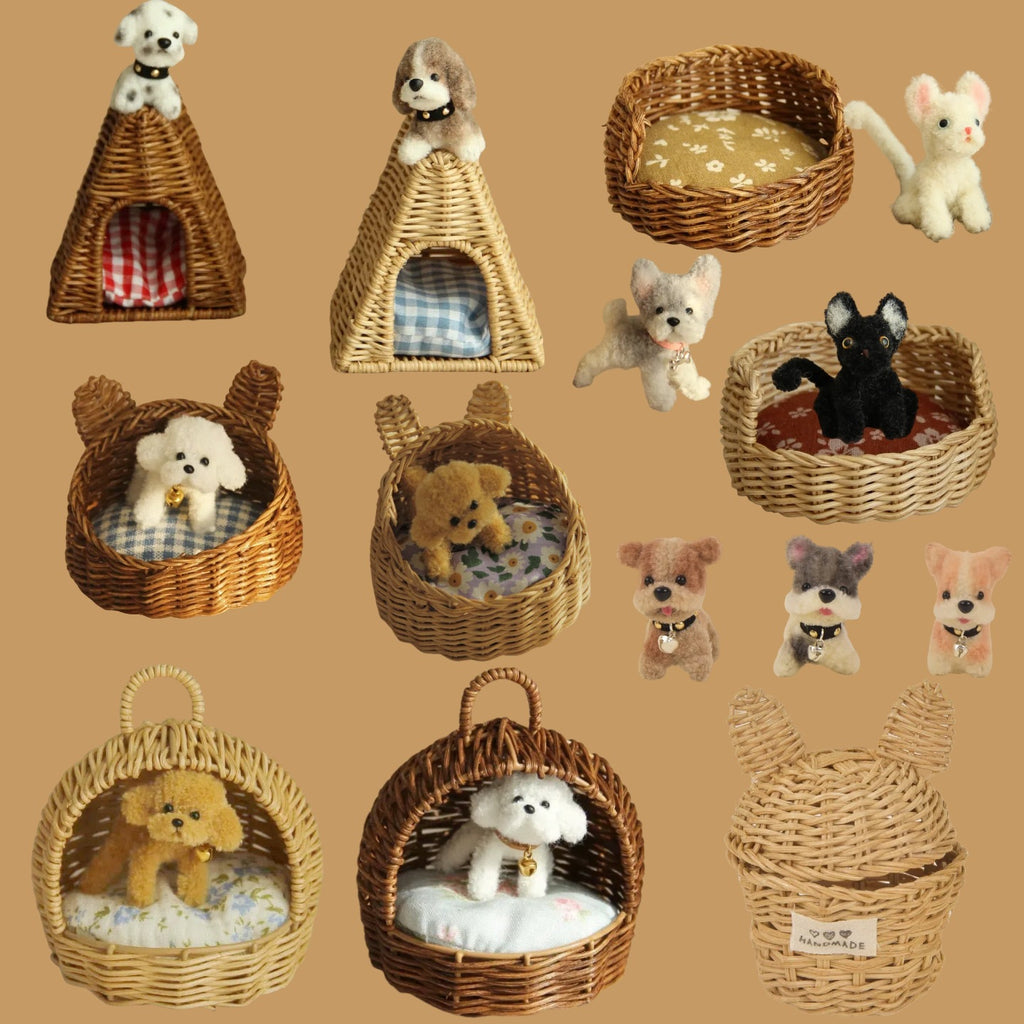 1:12 Miniature Handmade Twisted Stick Cat Pure Handmade Rattan Cat Nest Miniature Realistic Toy Nest Pet Ornament Decoration