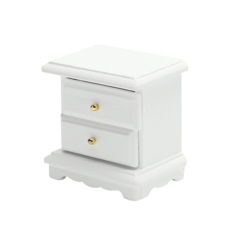 1:12 Dollhouse Bedroom Scene Pretend Play Toy Miniature Model White Nightstand