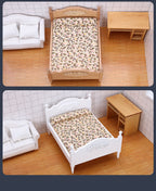 1:12 Dollhouse DOLLHOUSE Mini Furniture Small  Bedroom Scene White Double Bed Model Single Item