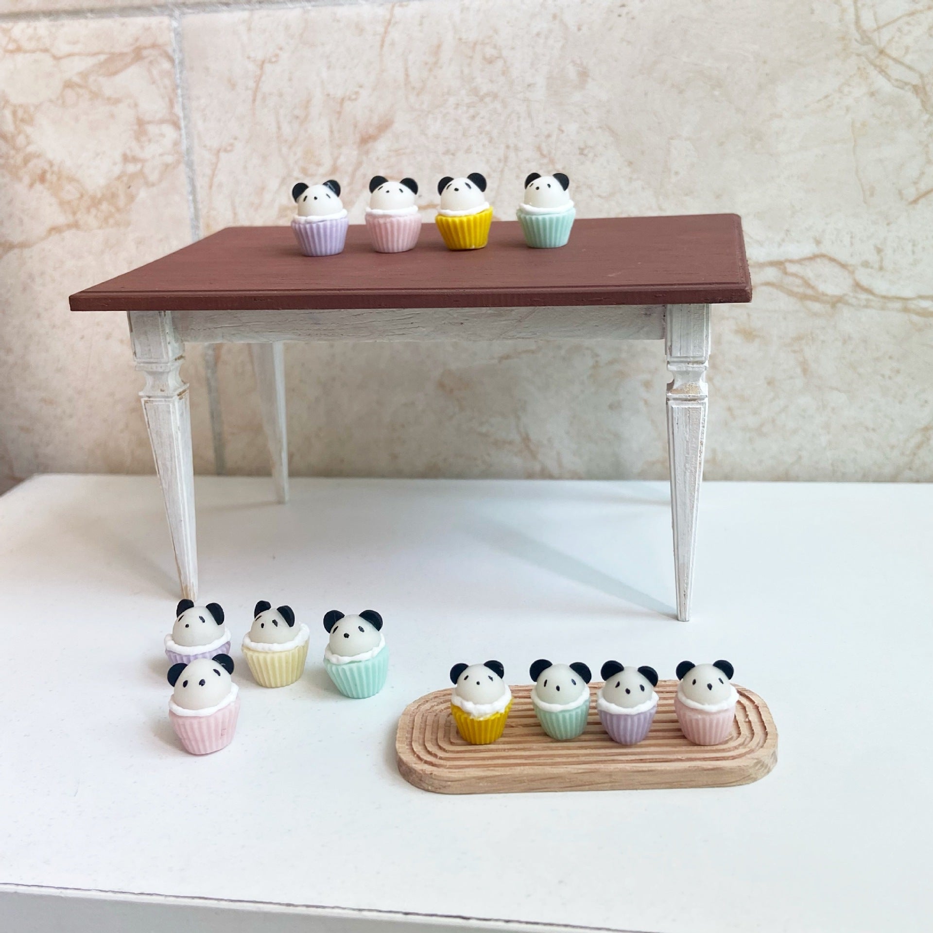 Miniature Macaron Color Panda Cupcake Dollhouse Accessories Photo Props