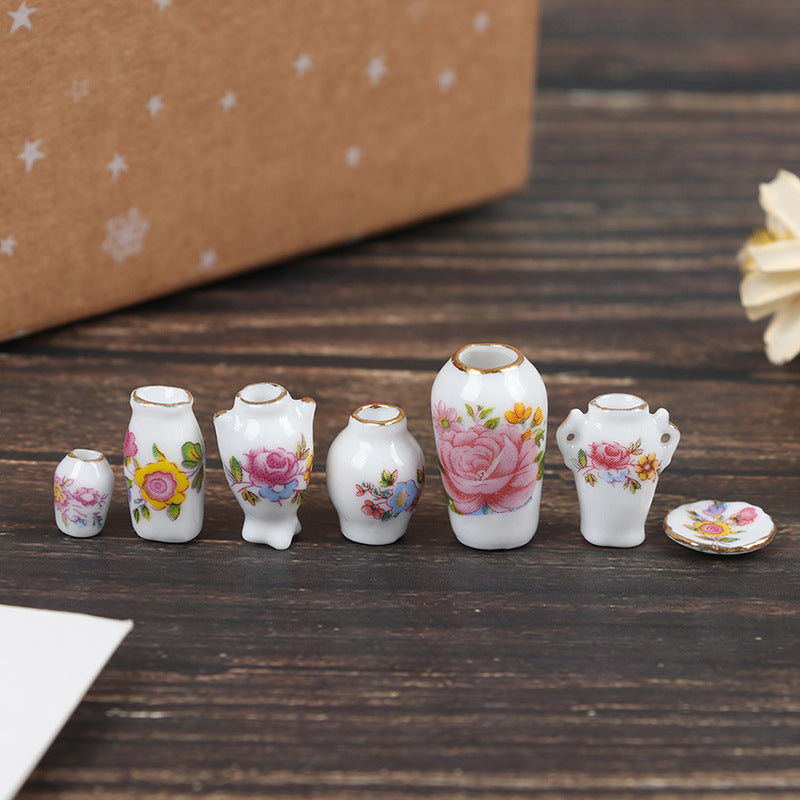 Mini Ceramic Dollhouse Vase Set of 7 Decor