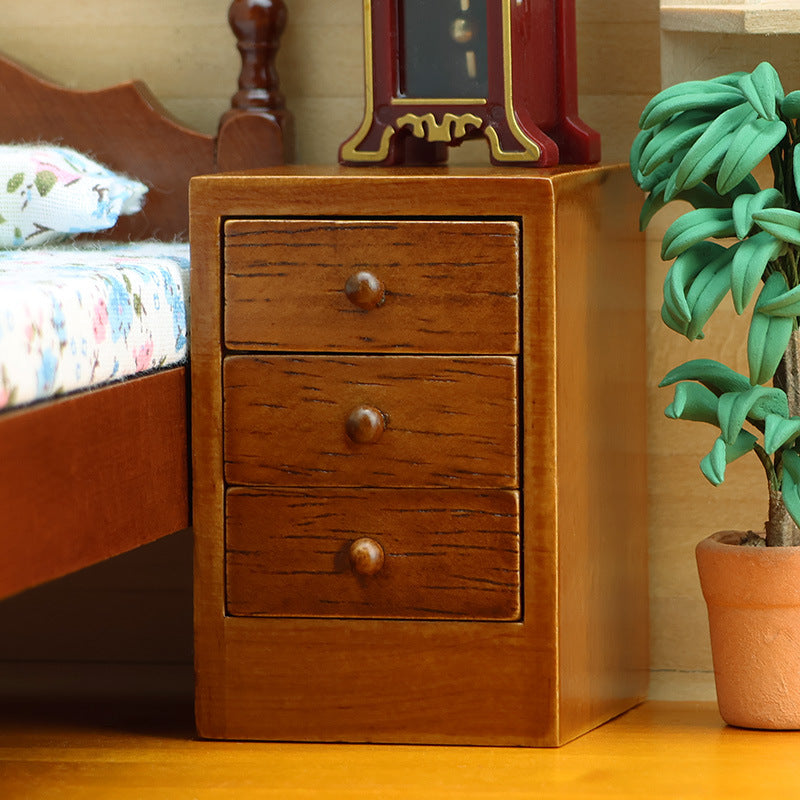 1:12 Dollhouse Wooden Furniture Chestnut Three-Drawer Nightstand