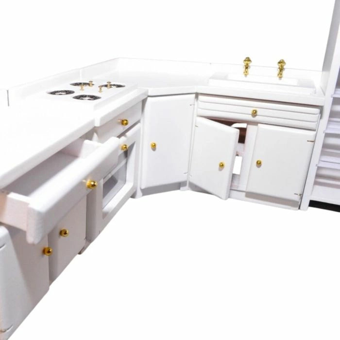 1:12 Dollhouse White Kitchen Set with Fridge Freezer