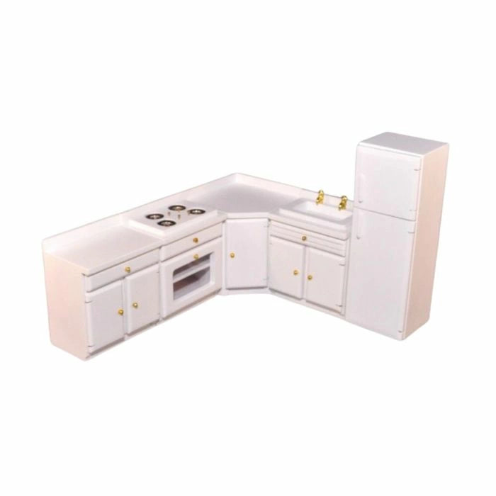 1:12 Dollhouse White Kitchen Set with Fridge Freezer
