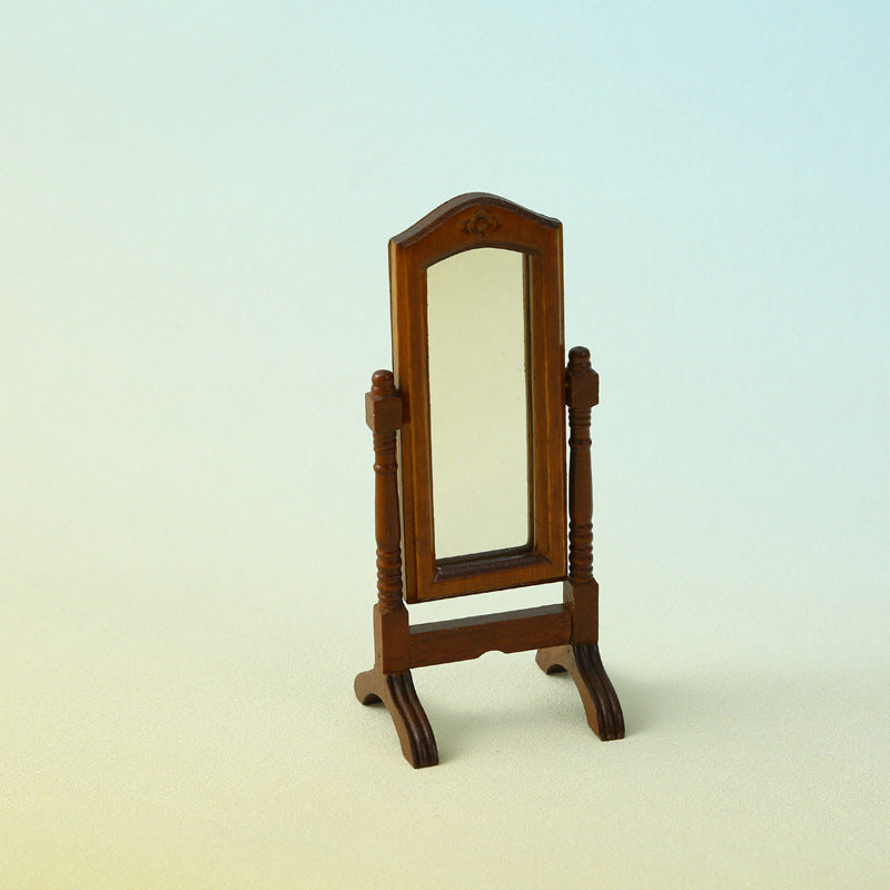 1:12 Dollhouse Vintage Scene Decoration OB11 Classical Standing Mirror Model Dressing Mirror