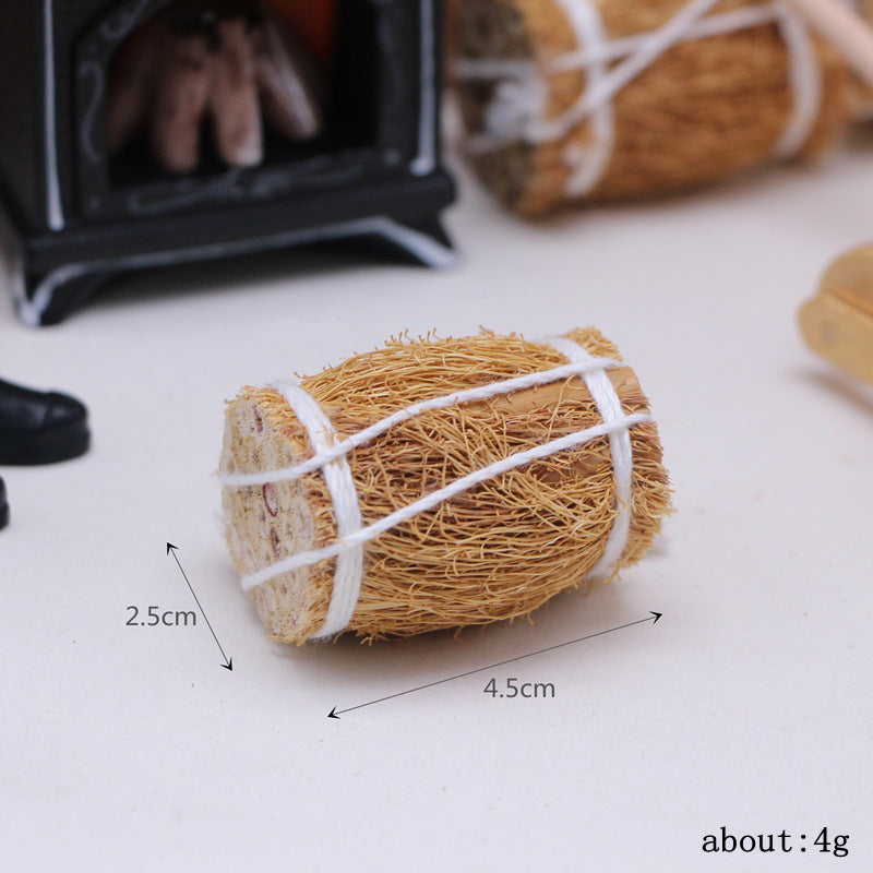 Winter Scene Dollhouse Accessories Miniature Wicker Bag Wood Cart Fireplace