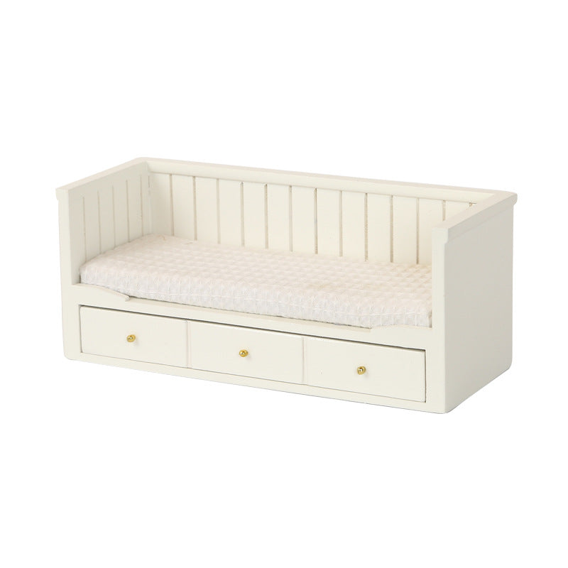 1:12 Dollhouse Mini Furniture Bedroom Micro Scene Model Walnut Retro Single Bed