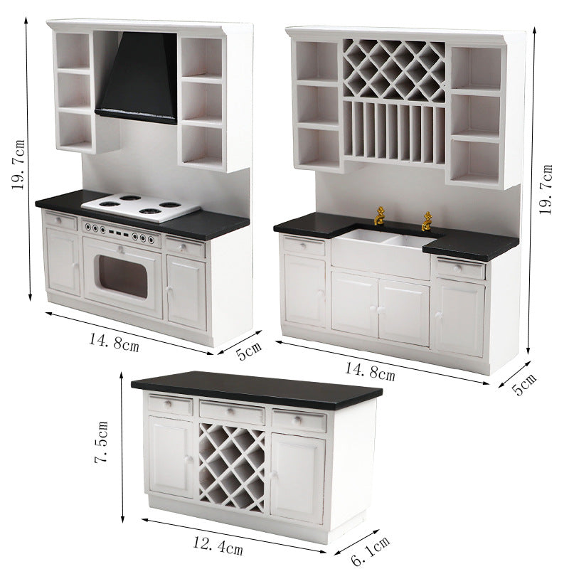 Dollhouse Kitchen Set 112 Scale 3Piece Large Wooden Miniature