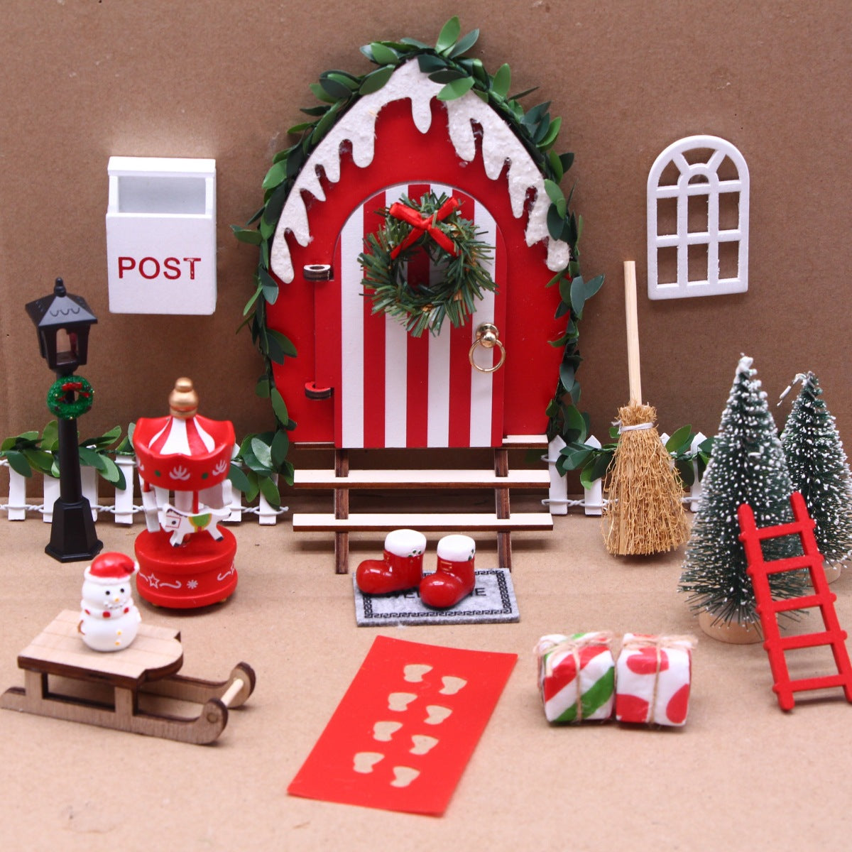 Dollhouse Tiny Openable Snow Elf Door Christmas Ornament