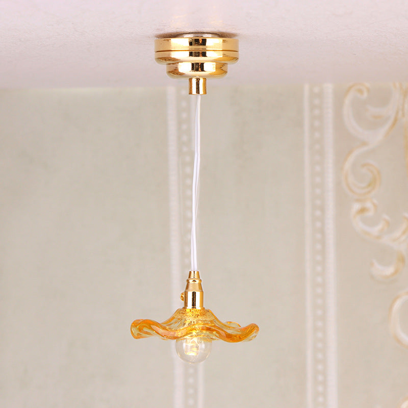 Dollhouse Simulation Mini Furniture with Light-Up Chandelier Ceiling-Shaped Lantern
