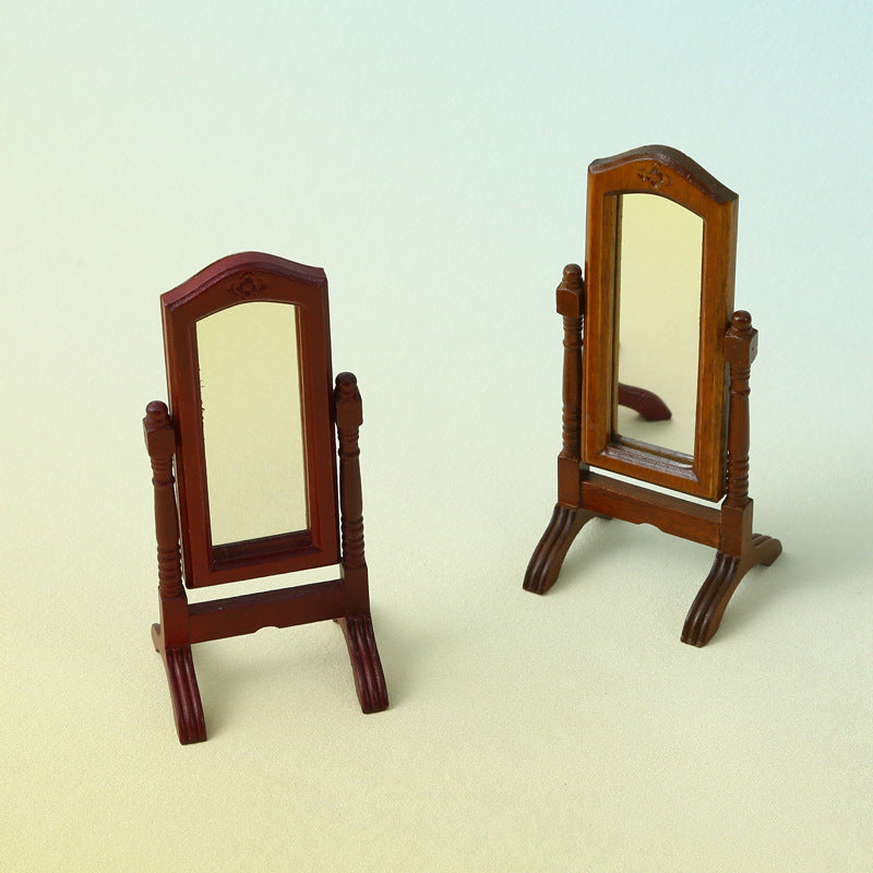 1:12 Dollhouse Vintage Scene Decoration OB11 Classical Standing Mirror Model Dressing Mirror