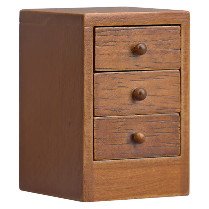 1:12 Dollhouse Wooden Furniture Chestnut Three-Drawer Nightstand